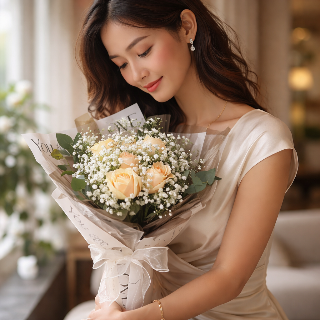 Amber Bloom (Roses, Baby's Breath) | Fresh Bouquet