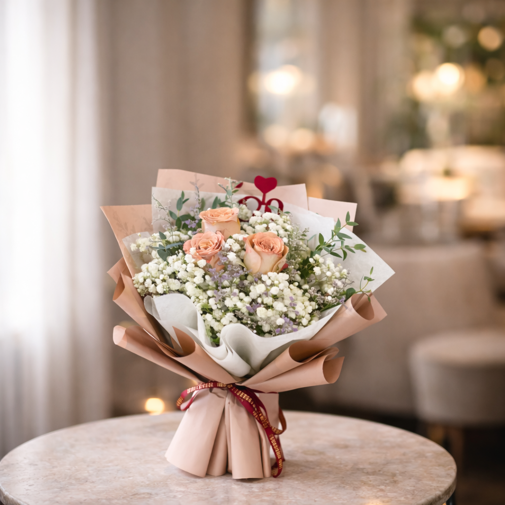 Amber Notes (Roses, Baby's Breath, Lavender) | Fresh Flower Bouquet