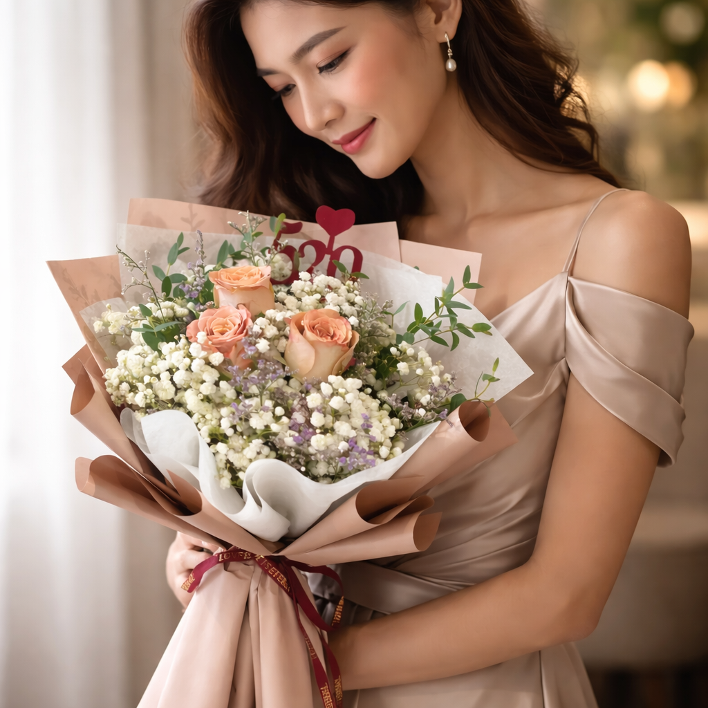 Amber Notes (Roses, Baby's Breath, Lavender) | Fresh Flower Bouquet