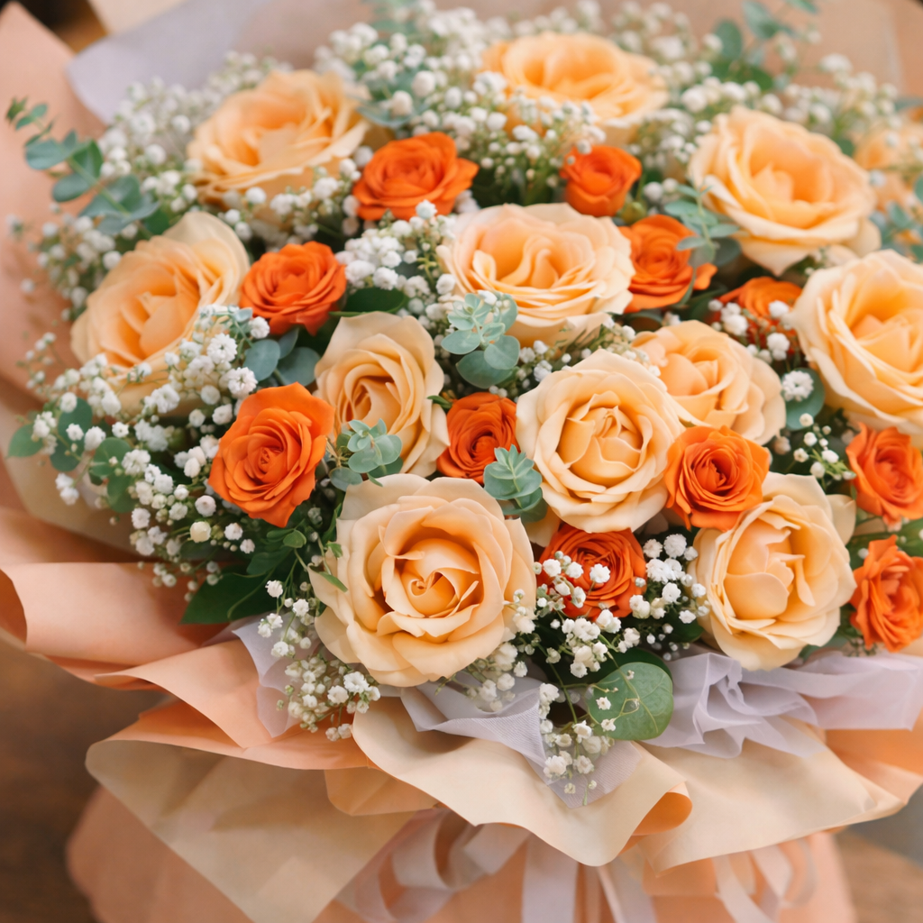 Apricot Éclair (Roses, Baby's Breath) | Fresh Bouquet