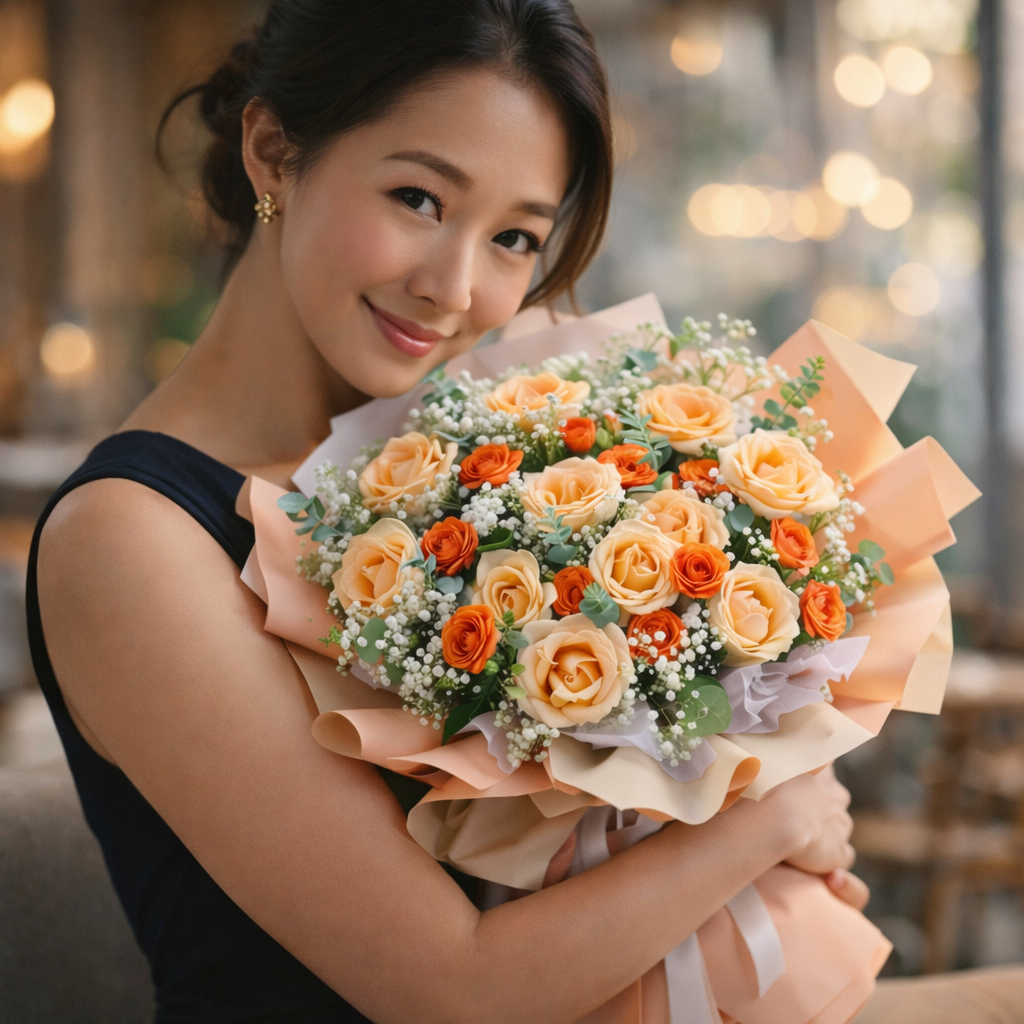 Apricot Éclair (Roses, Baby's Breath) | Fresh Bouquet