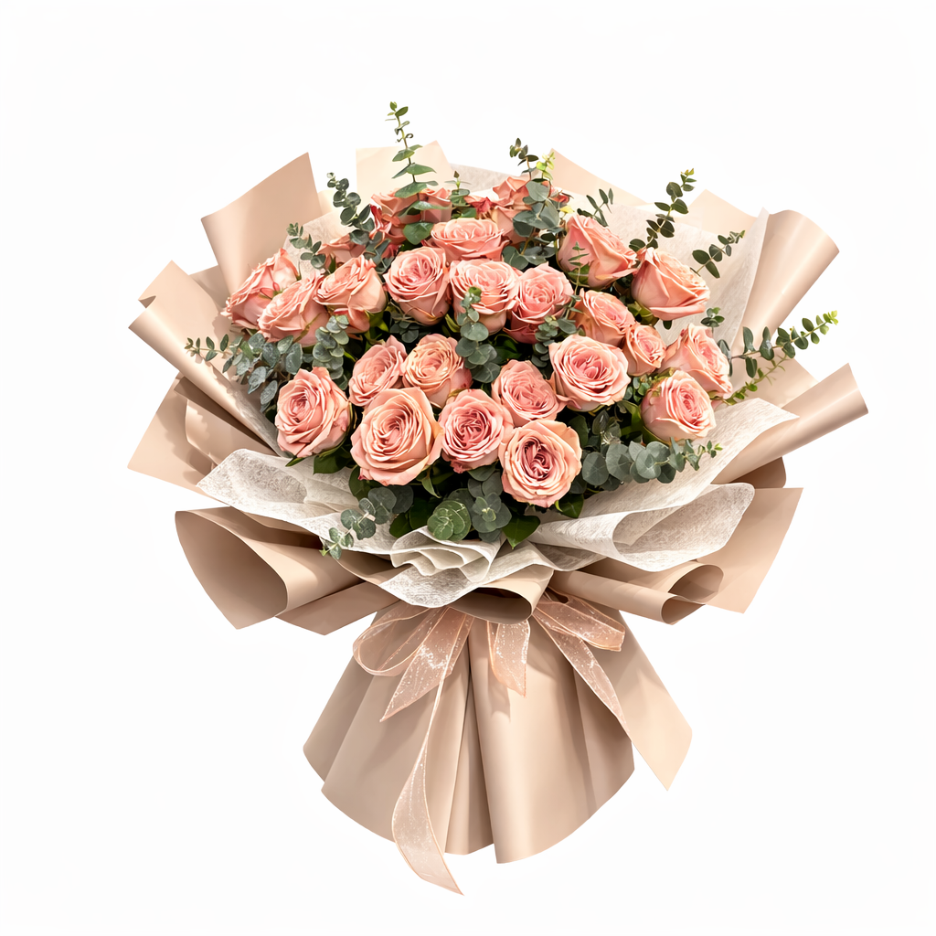 Apricot Waltz (Roses, Eucalyptus) | Fresh Flower Bouquet