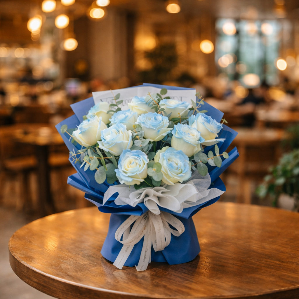 Azure Promise (Roses, Baby's Breath) | Fresh Bouquet