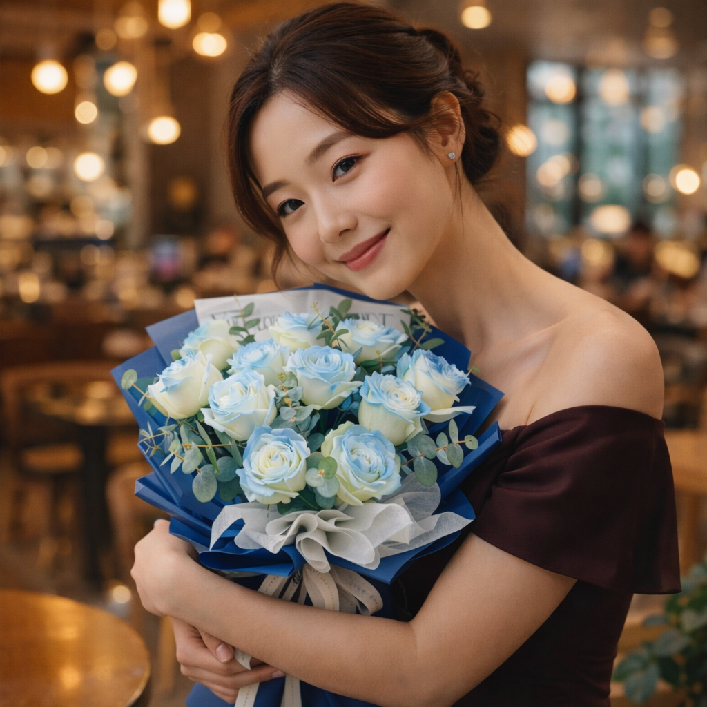 Azure Promise (Roses, Baby's Breath) | Fresh Bouquet