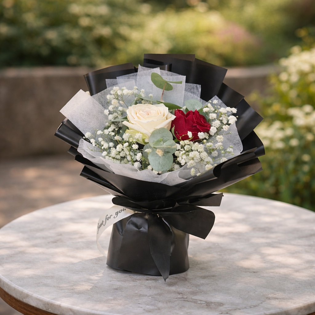 Blush Noir (Roses, Baby's Breath) | Flower Bouquet