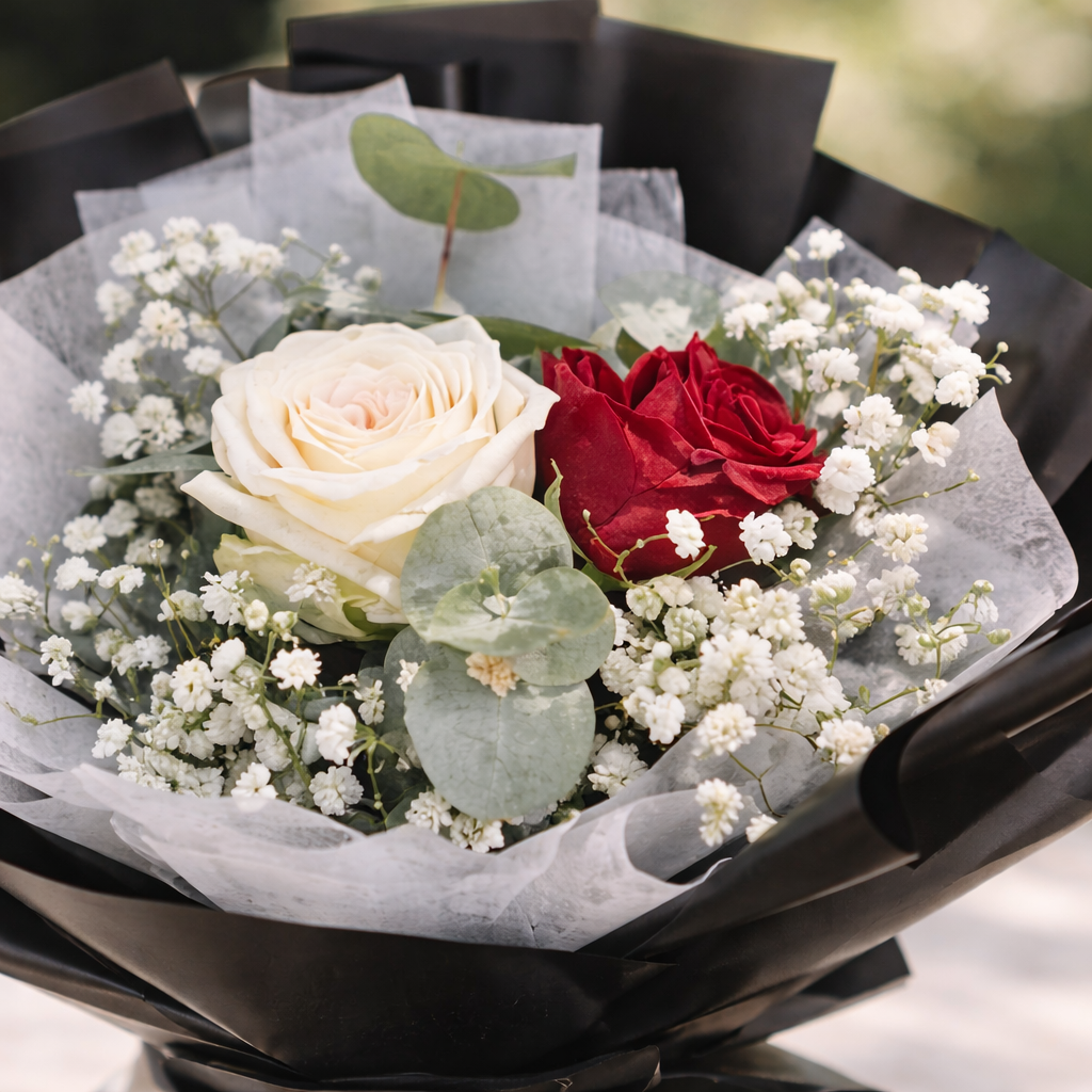 Blush Noir (Roses, Baby's Breath) | Flower Bouquet