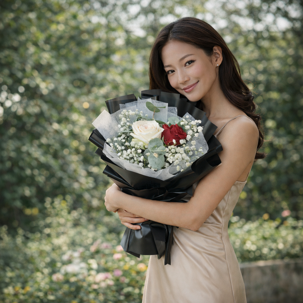 Blush Noir (Roses, Baby's Breath) | Flower Bouquet