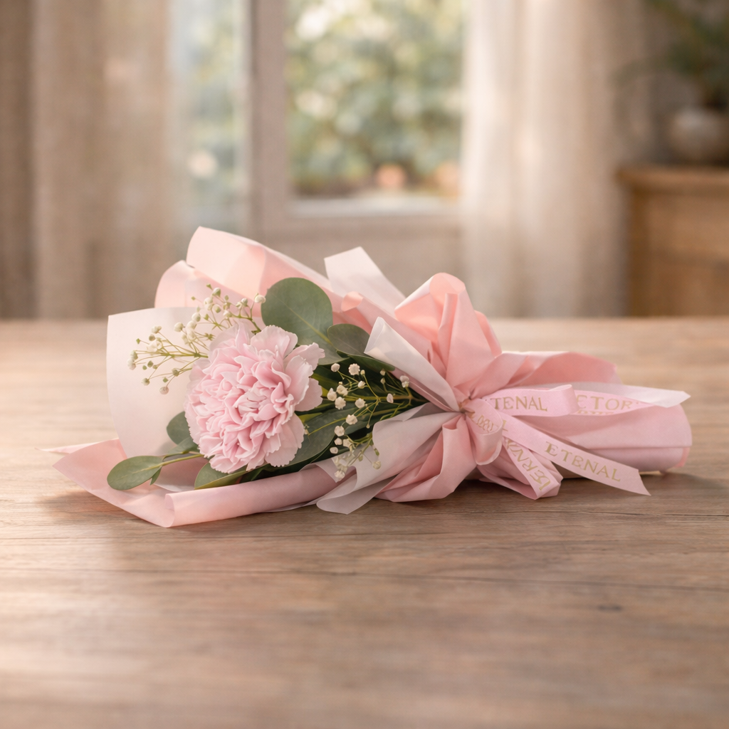 Blush Pocket (Carnation, Eucalyptus Leaves, Baby's Breath) | Fresh Bouquet