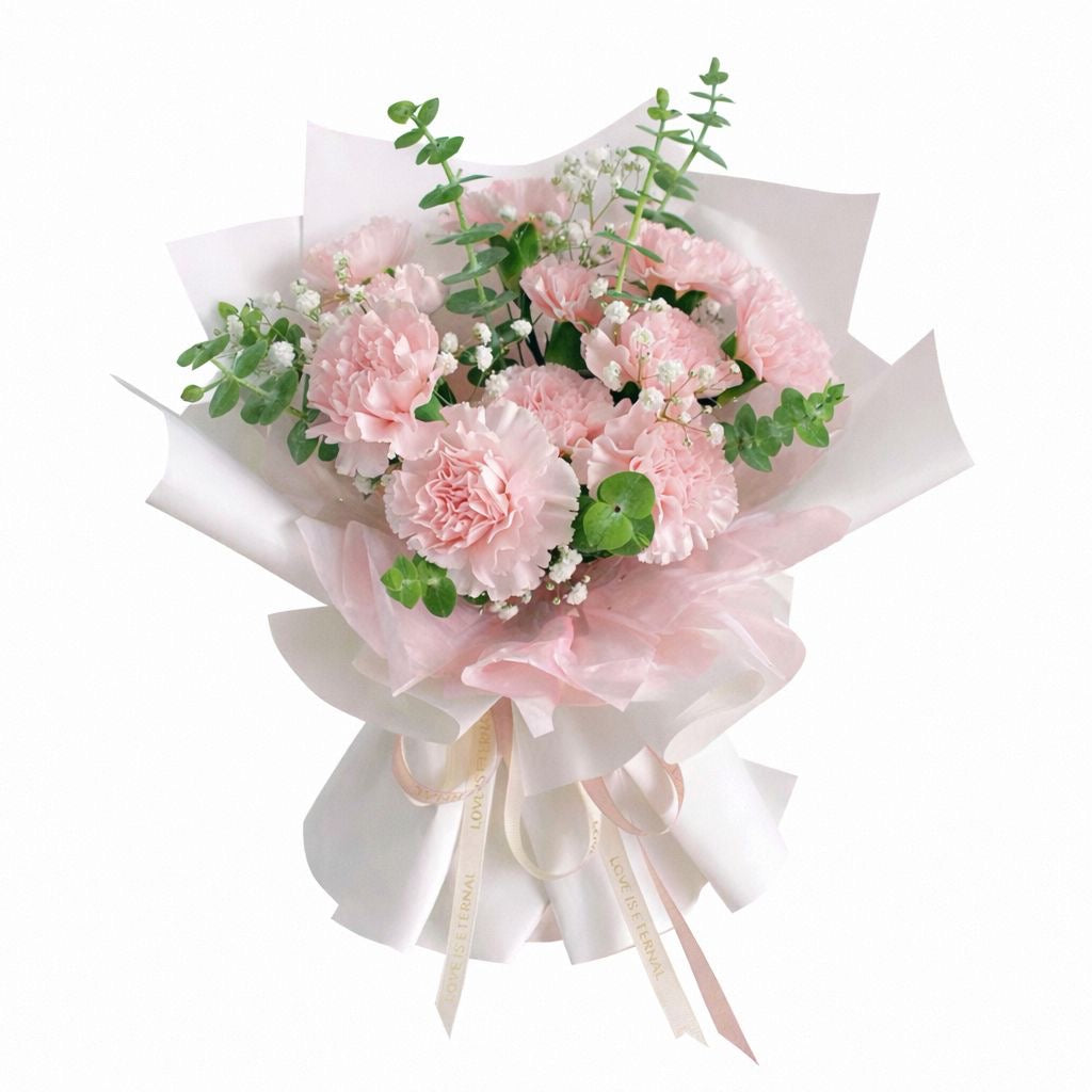 Blush Whimsy (Carnations, Baby’s Breath, Eucalyptus) | Fresh Flower Bouquet