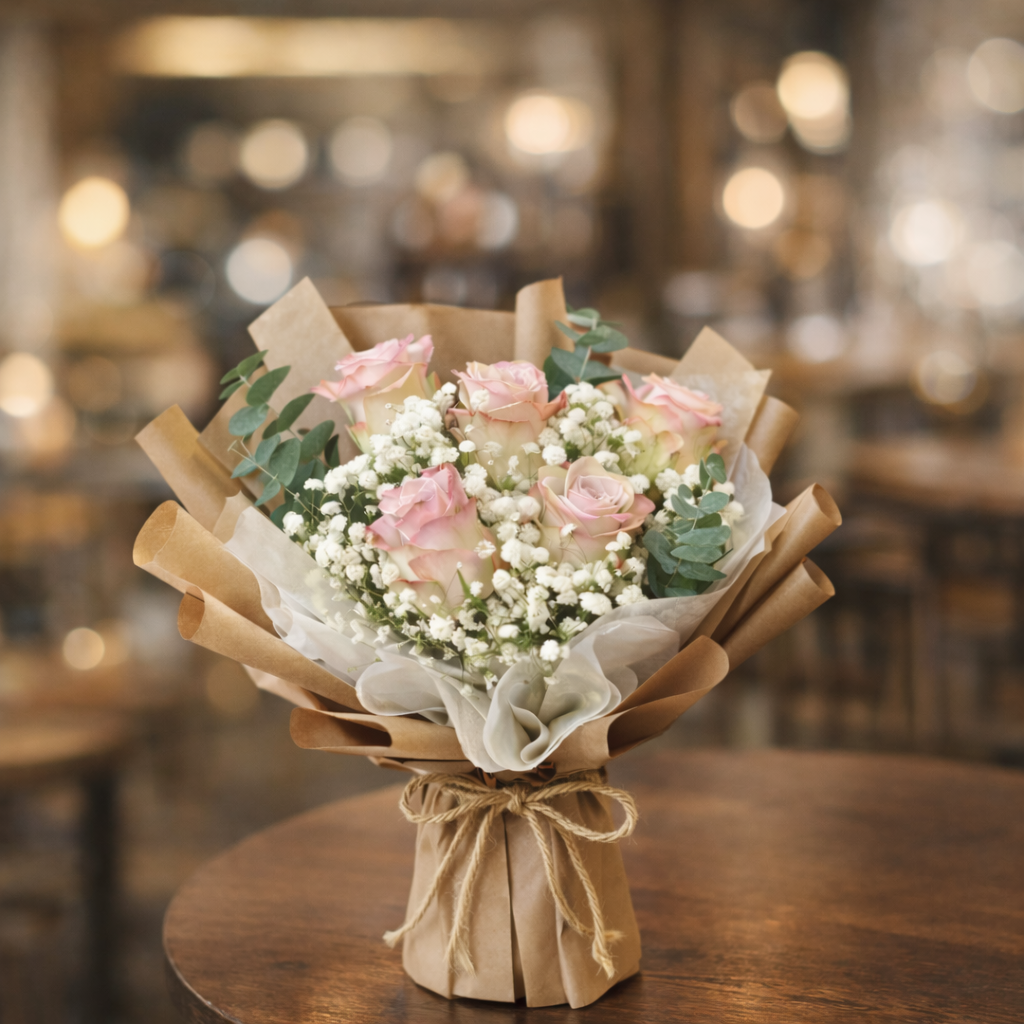 Blush Whispers (Roses . Baby's Breath) | Fresh Bouquet