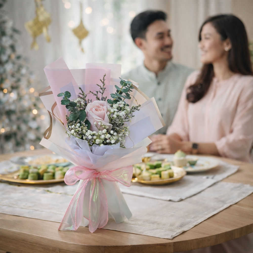 Blush Embrace (Roses, Baby's Breath, Lavender) | Fresh Bouquet