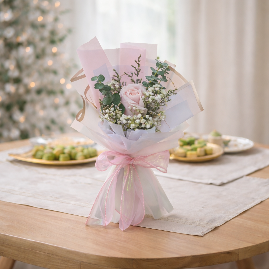 Blush Embrace (Roses, Baby's Breath, Lavender) | Fresh Bouquet