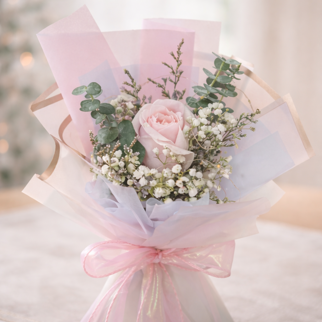 Blush Embrace (Roses, Baby's Breath, Lavender) | Fresh Bouquet