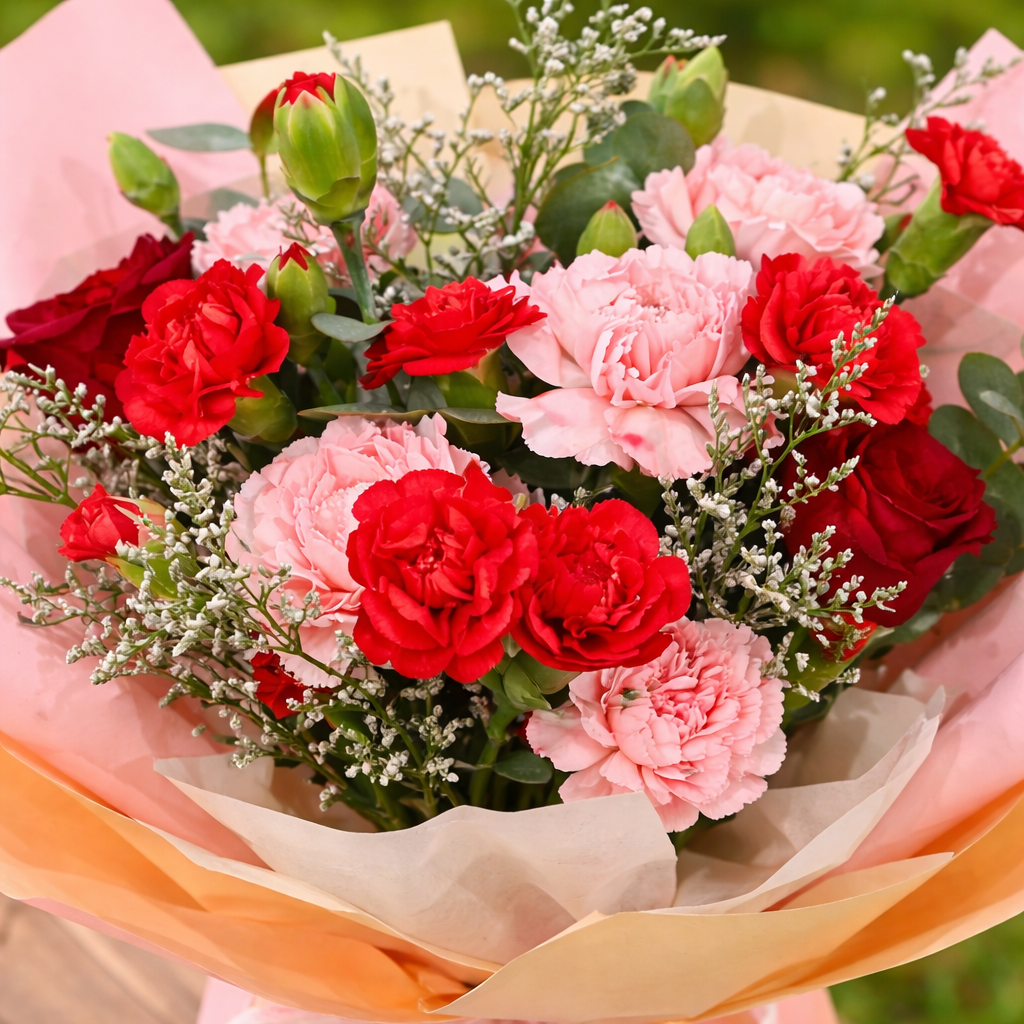 Blushing Serenade (Roses, Carnations, Baby's Breath) | Flower Bouquet