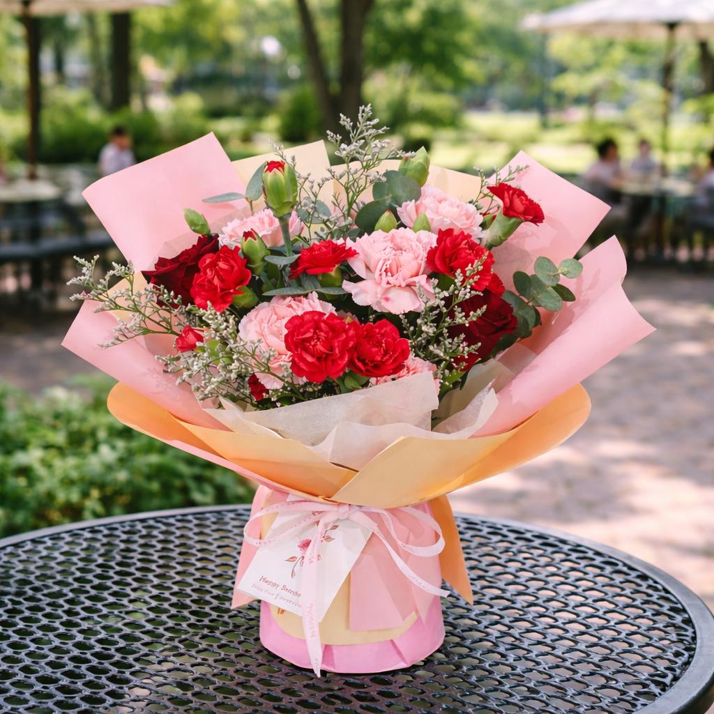 Blushing Serenade (Roses, Carnations, Baby's Breath) | Flower Bouquet