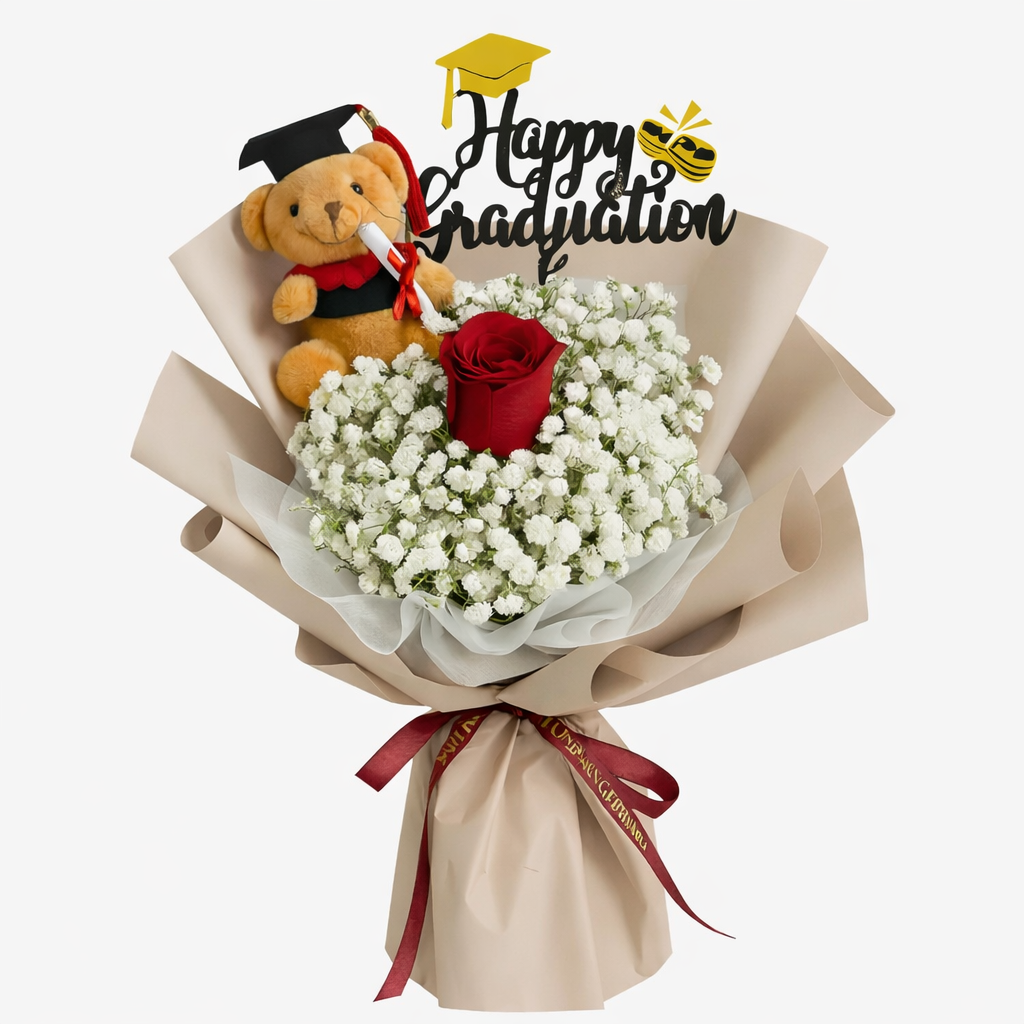 Cap & Crimson (Roses, Baby's Breath) | Flower Bouquet