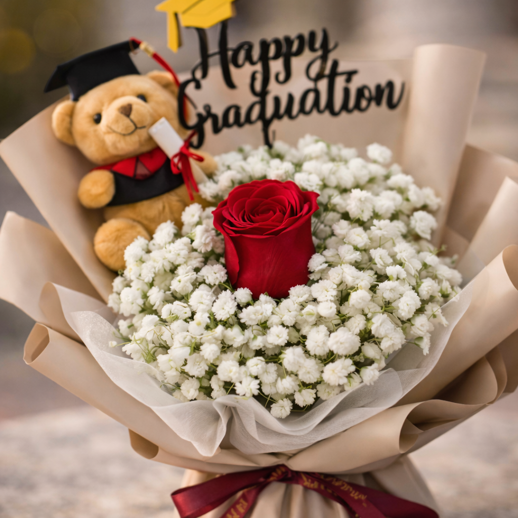 Cap & Crimson (Roses, Baby's Breath) | Flower Bouquet