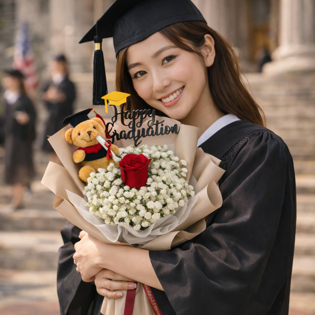 Cap & Crimson (Roses, Baby's Breath) | Flower Bouquet