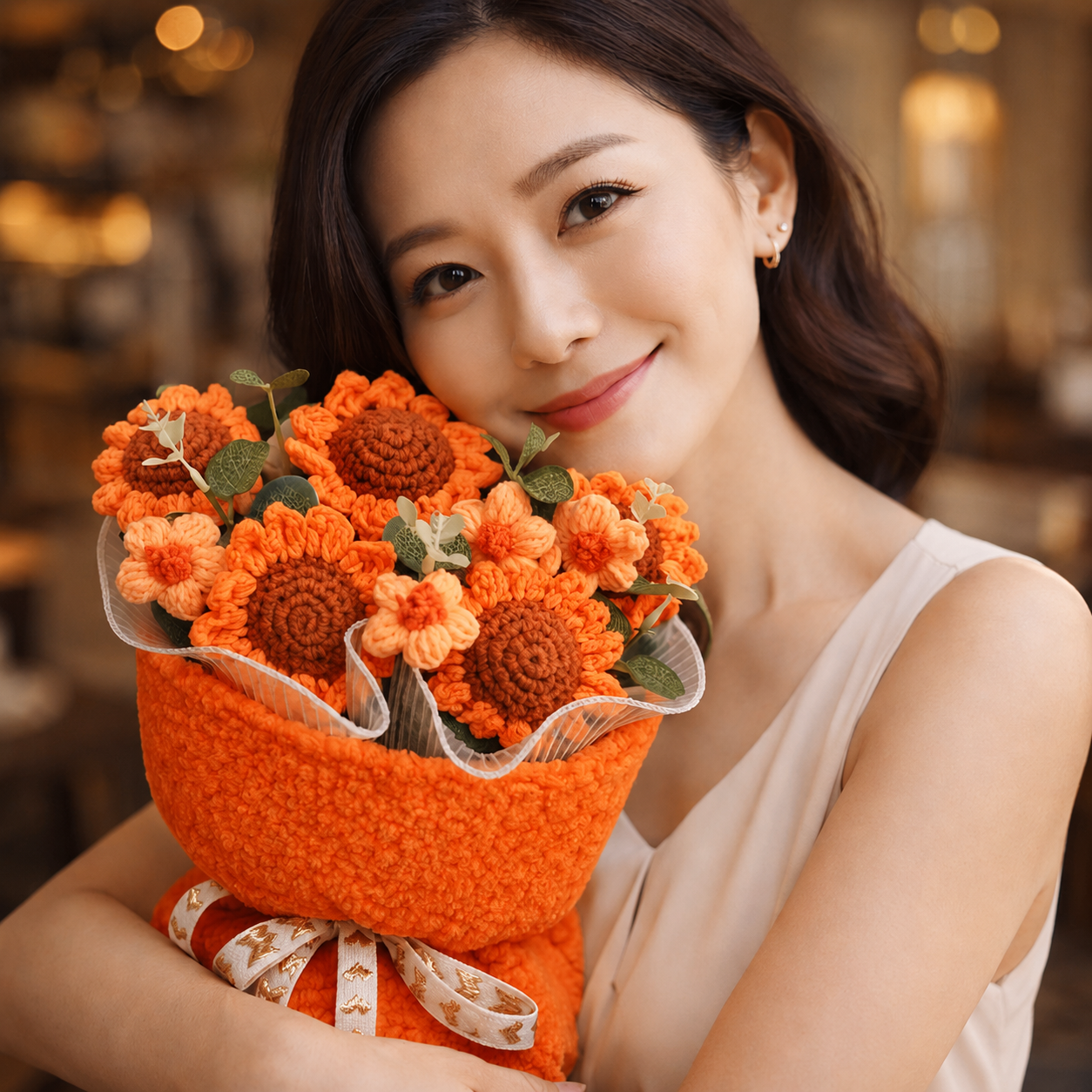 Golden Bloom Knit | Crochet Flower Bouquet