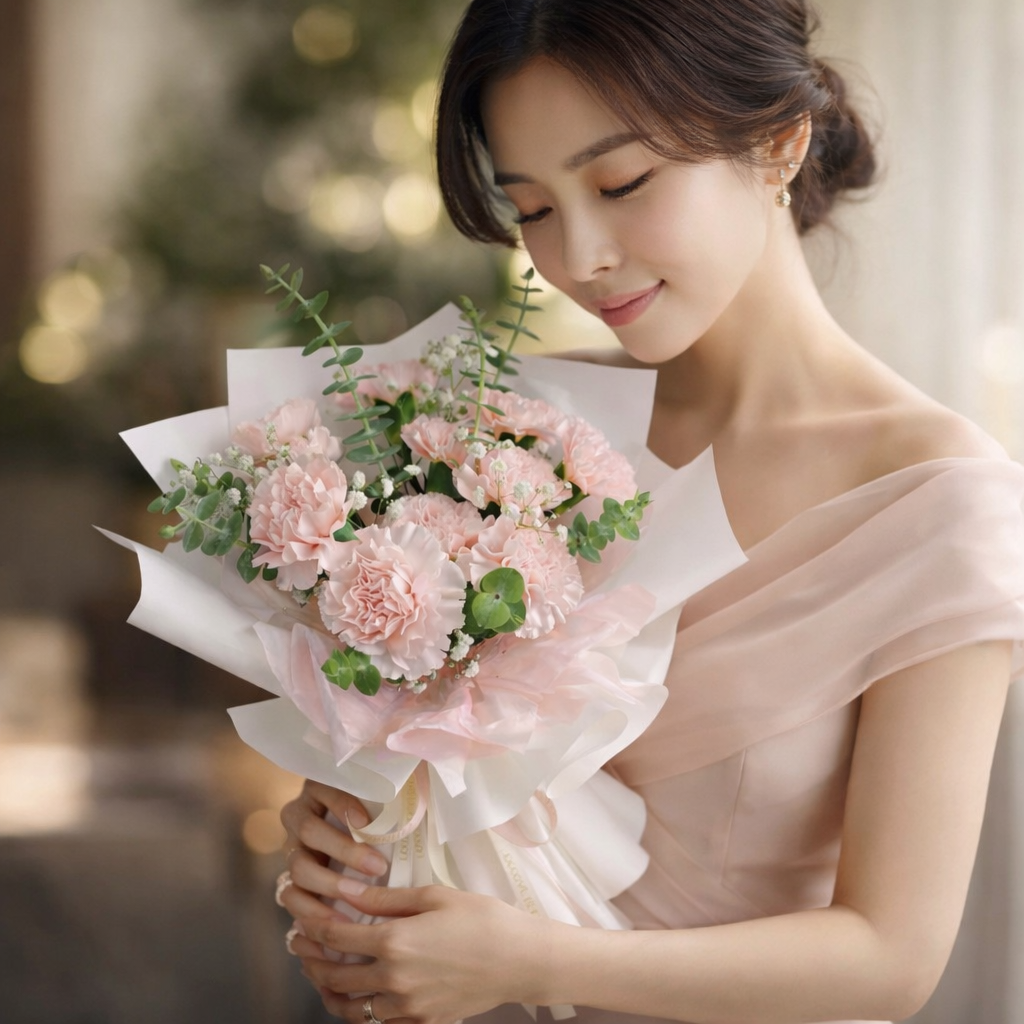Blush Whimsy (Carnations, Baby’s Breath, Eucalyptus) | Fresh Flower Bouquet