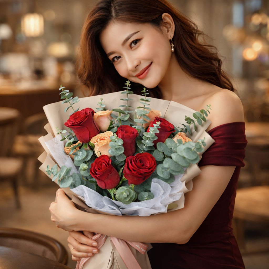 Crimson Chant (Roses, Eucalyptus) | Fresh Flower Bouquet