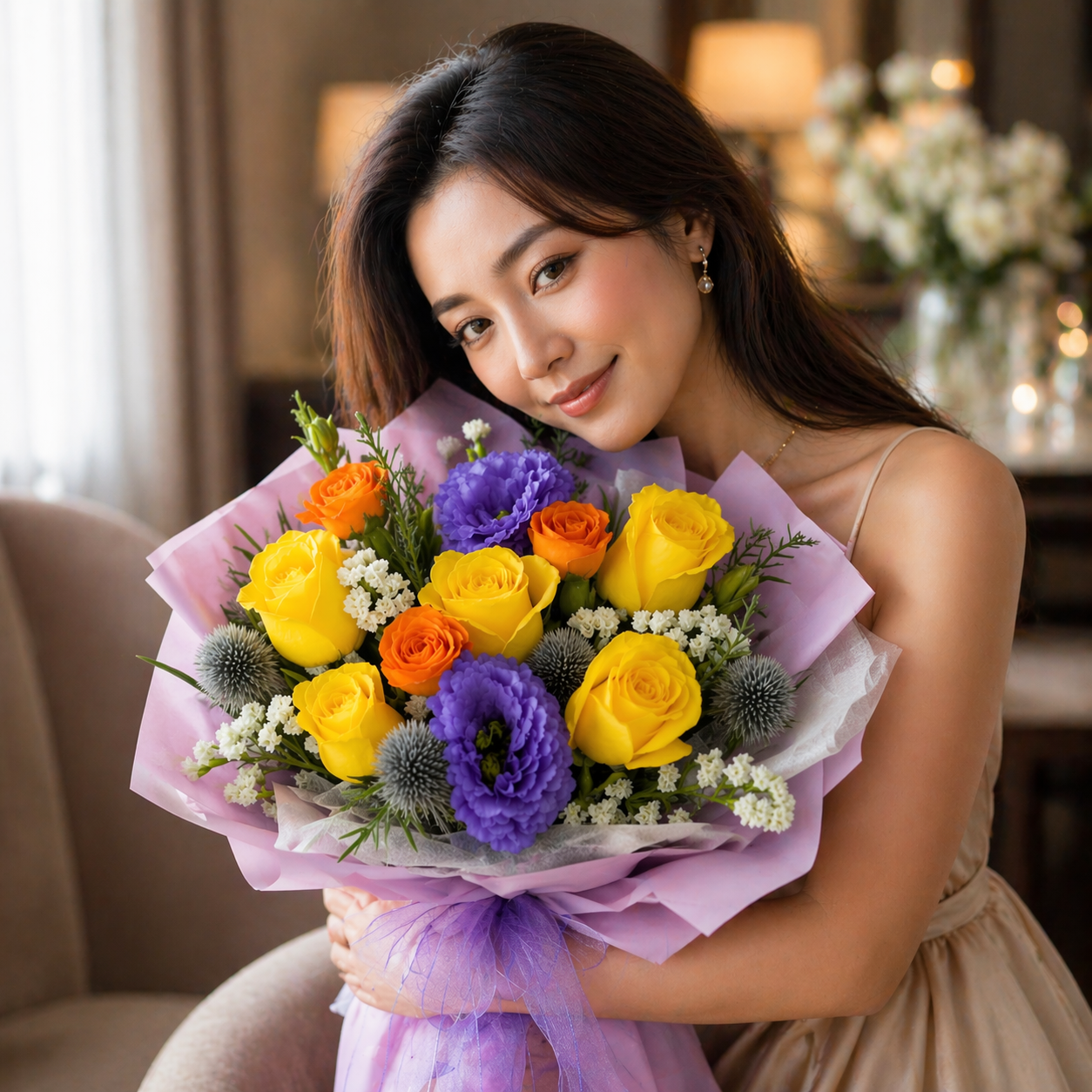Sunrise Bloom (Roses, Lisianthus) | Flower Bouquet