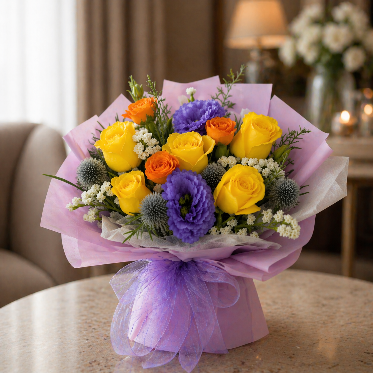 Sunrise Bloom (Roses, Lisianthus) | Flower Bouquet