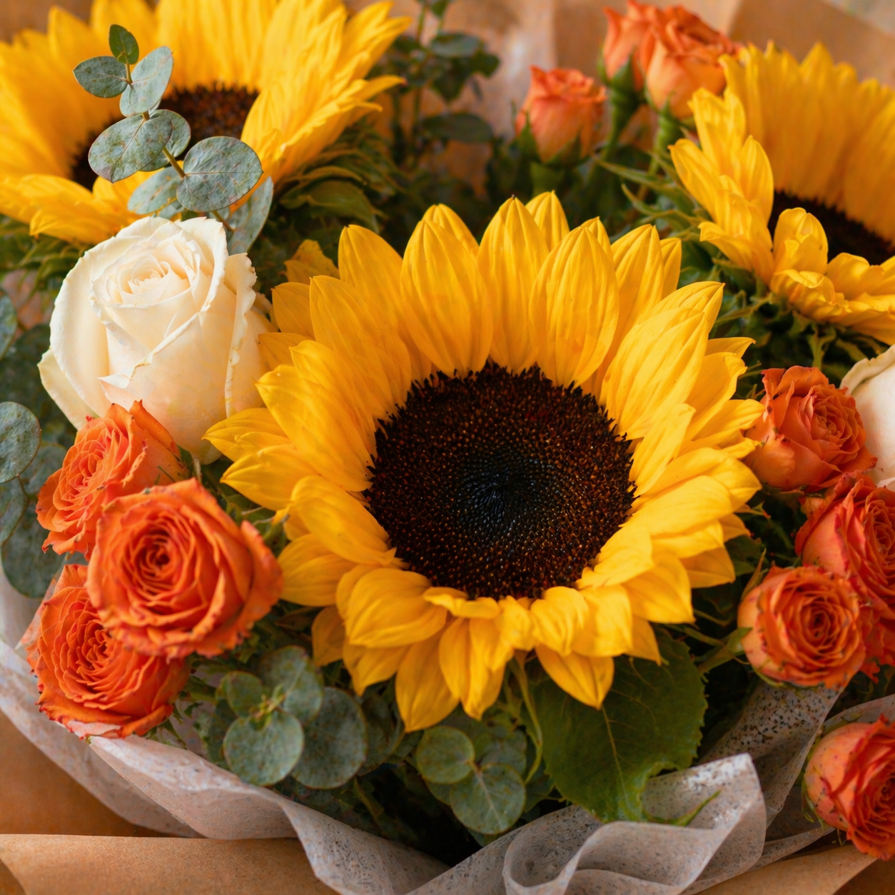 Citrus Beam (Sunflower, Roses) | Fresh Flower Bouquet