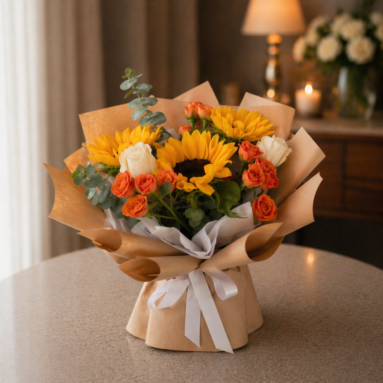 Citrus Beam (Sunflower, Roses) | Fresh Flower Bouquet