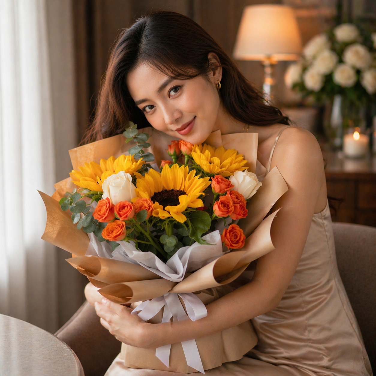 Citrus Beam (Sunflower, Roses) | Fresh Flower Bouquet