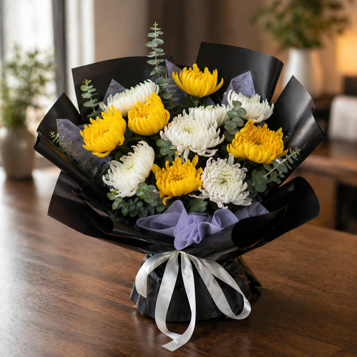 Golden Harmony (Chrysanthemums, Eucalyptus) | Fresh Flower Bouquet