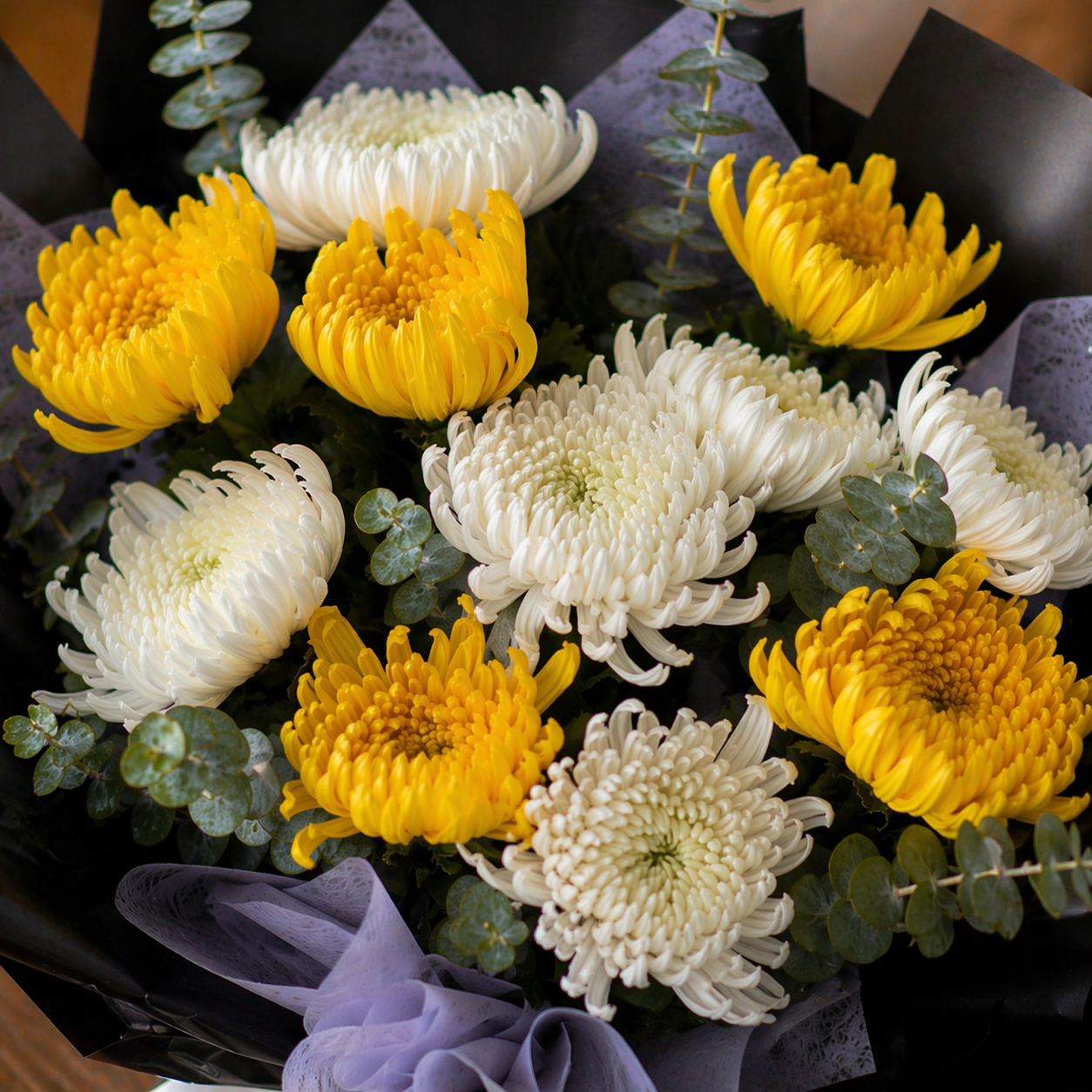 Golden Harmony (Chrysanthemums, Eucalyptus) | Fresh Flower Bouquet