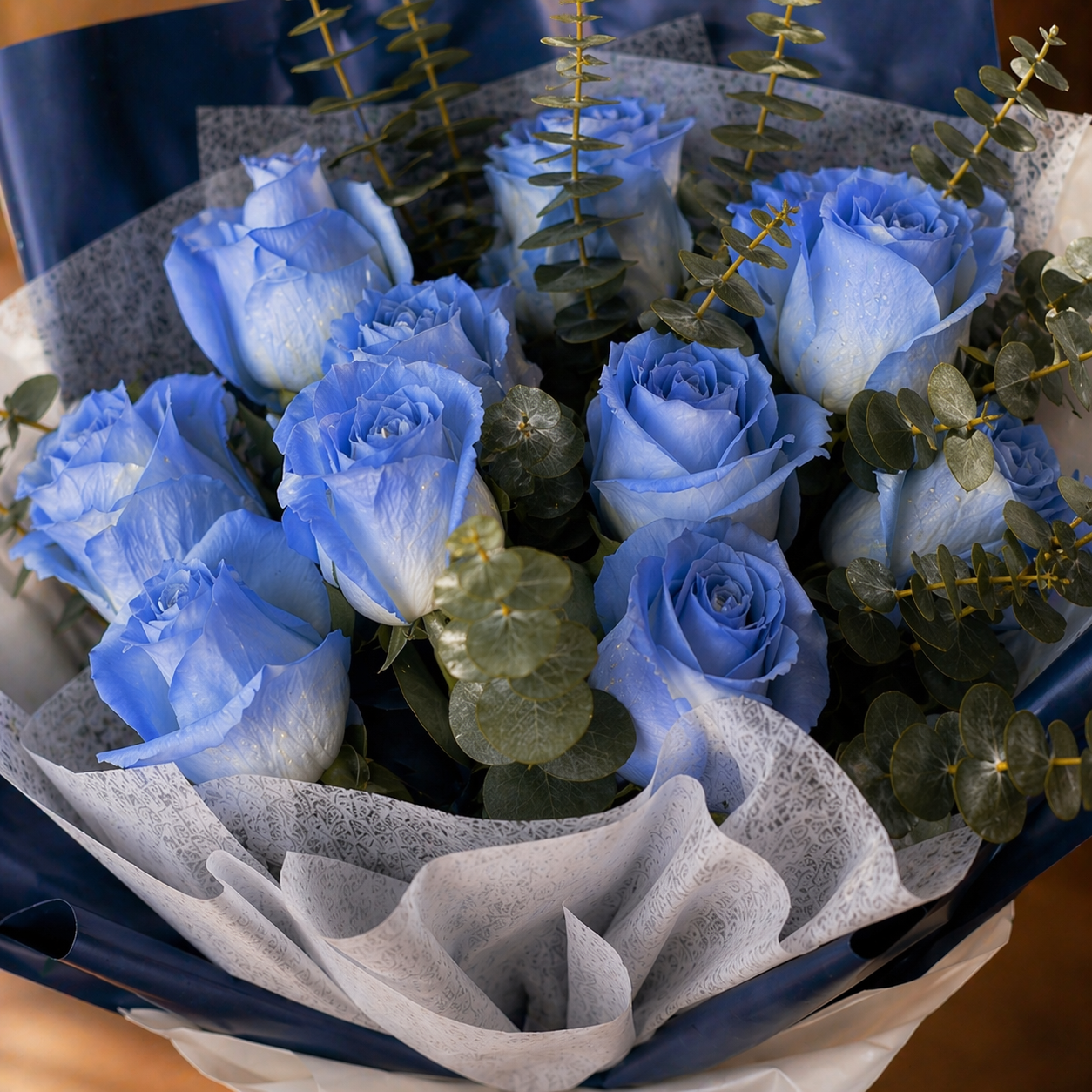 Sapphire Stillness (Roses, Eucalyptus Leaves) | Flower Bouquet