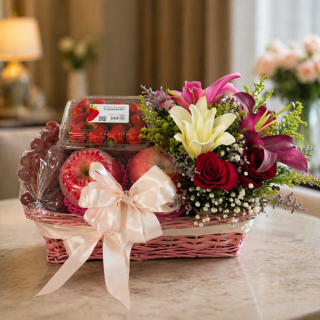 Blush Charm | Fruits & Flower Hamper