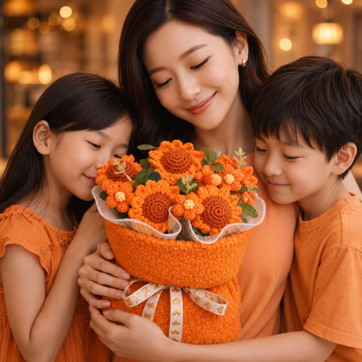 Golden Bloom Knit | Crochet Flower Bouquet