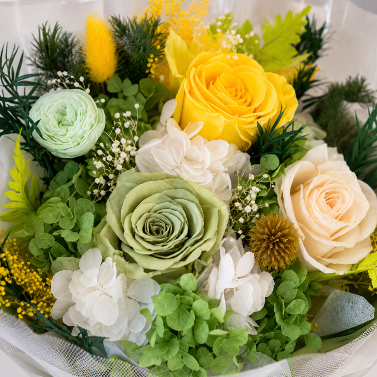 Citrus Meadow (Hydrangea, Wheat, Roses) | Preserved Flower Bouquet
