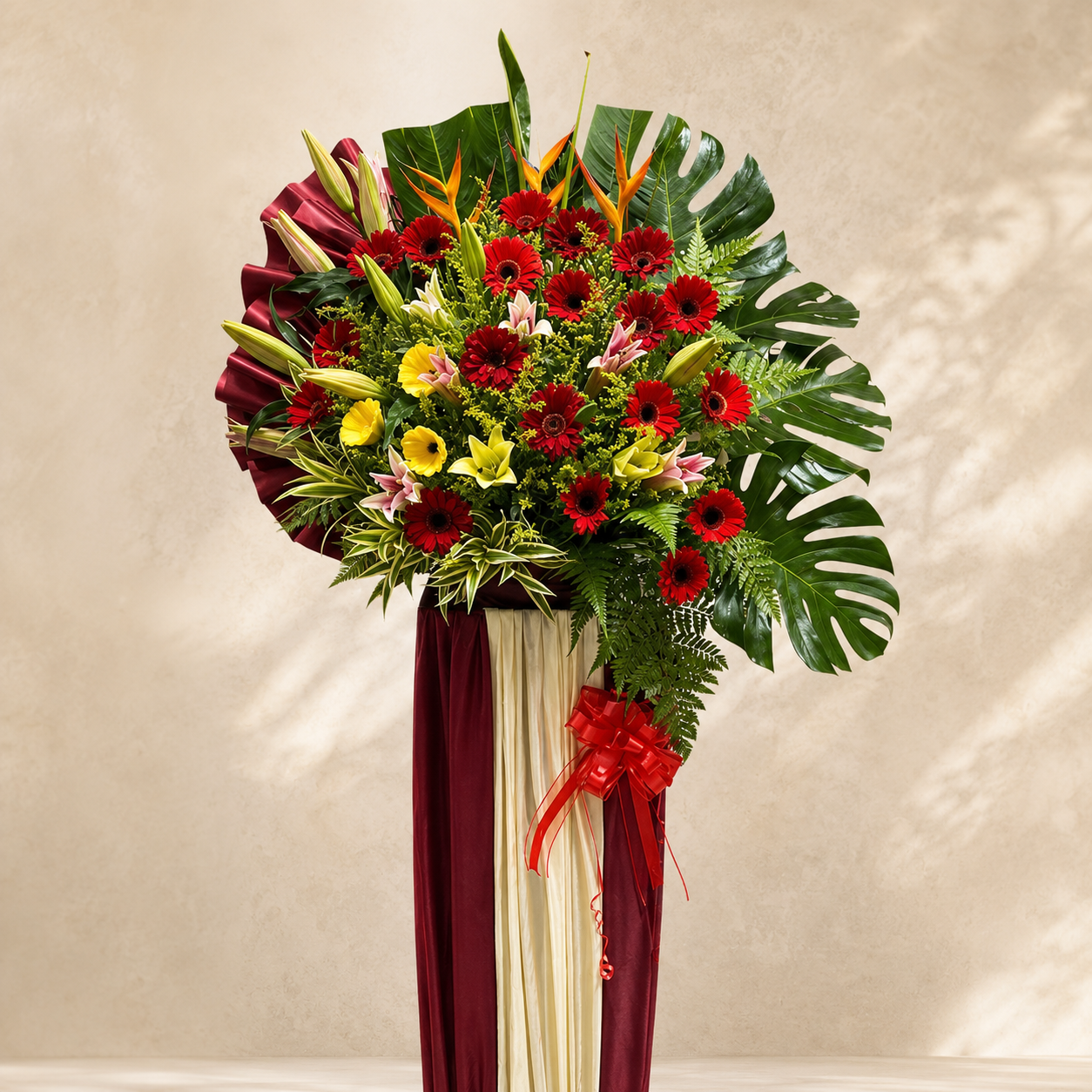 Ember Sonata (Gerberas, Birds of Paradise, Monstera) | Flower Stand