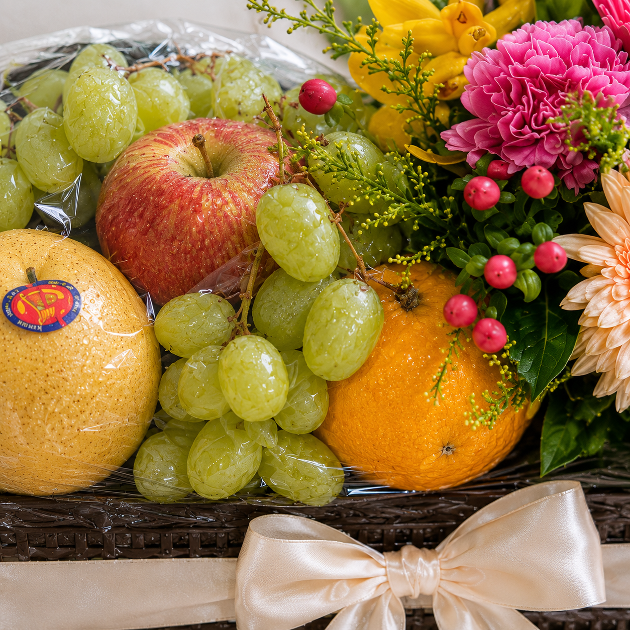 Garden Harvest (Gerberas, Carnations, Hypericum Berries) | Fruits & Flower Hamper