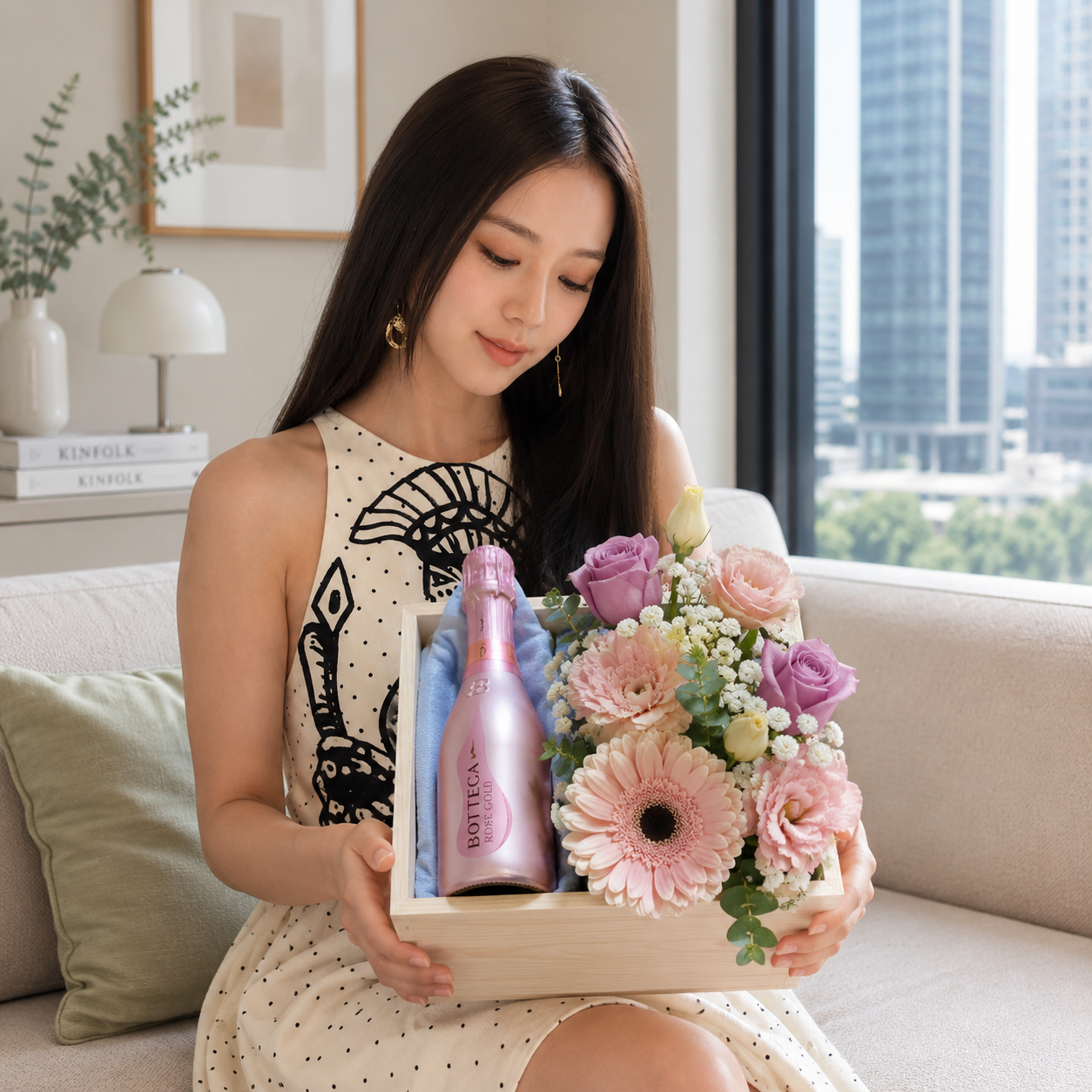 Rosé Reverie (Gerberas, Lisianthus, Roses) | Gift Hamper