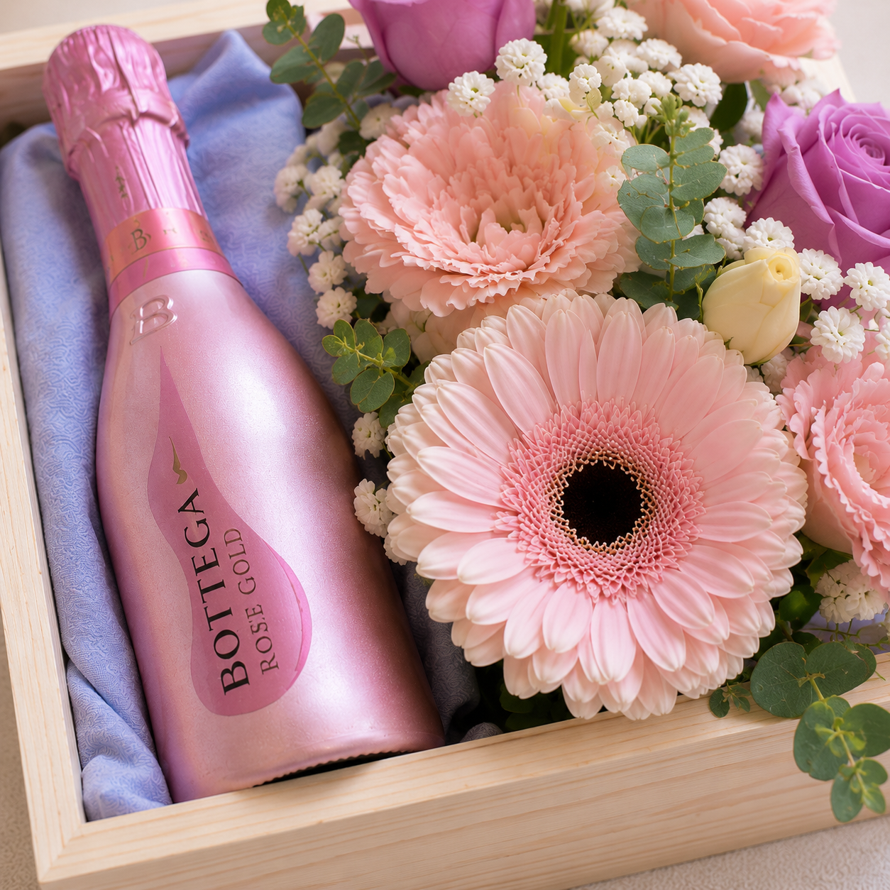 Rosé Reverie (Gerberas, Lisianthus, Roses) | Gift Hamper