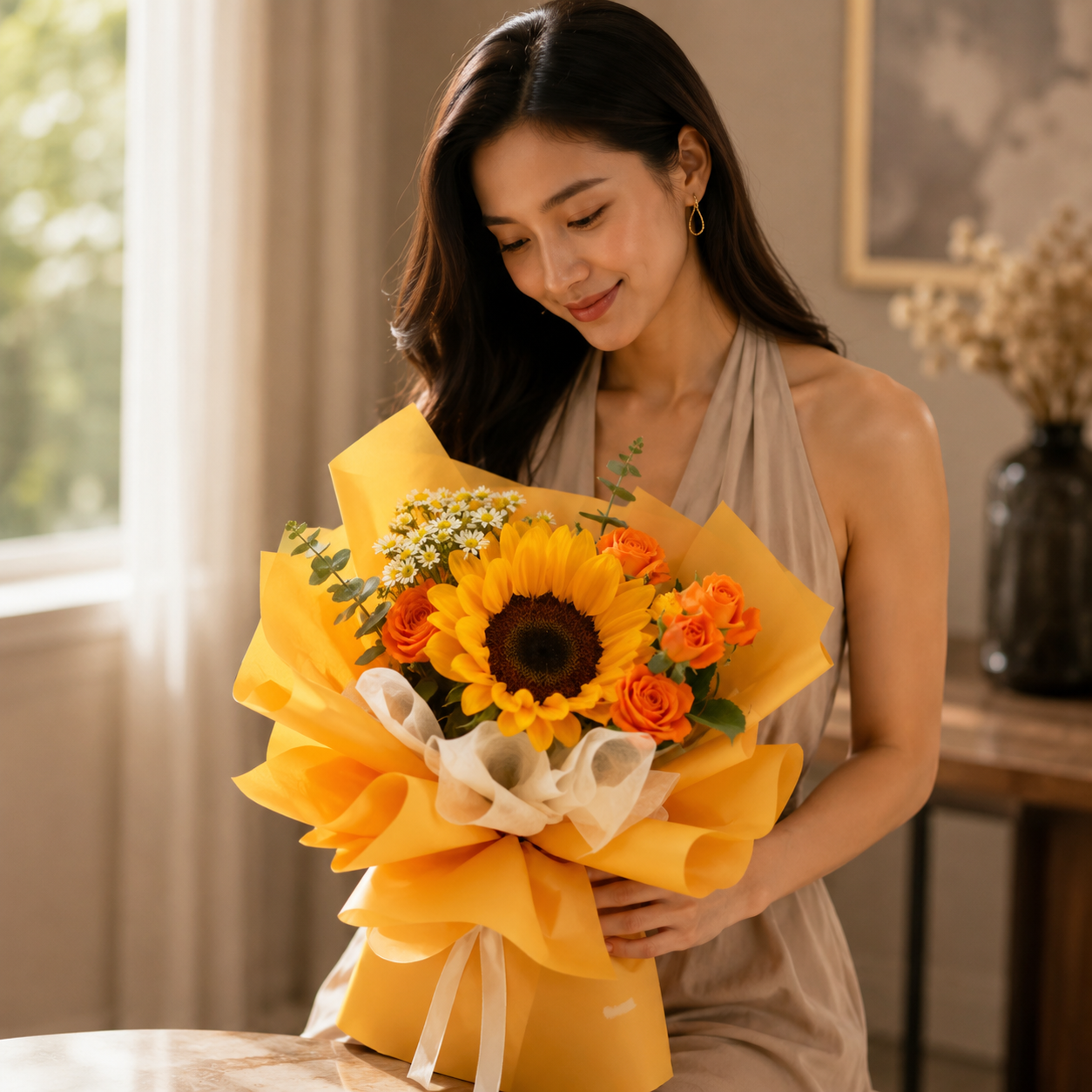 Amber Wink (Sunflower, Roses, Daisies) | Flower Bouquet