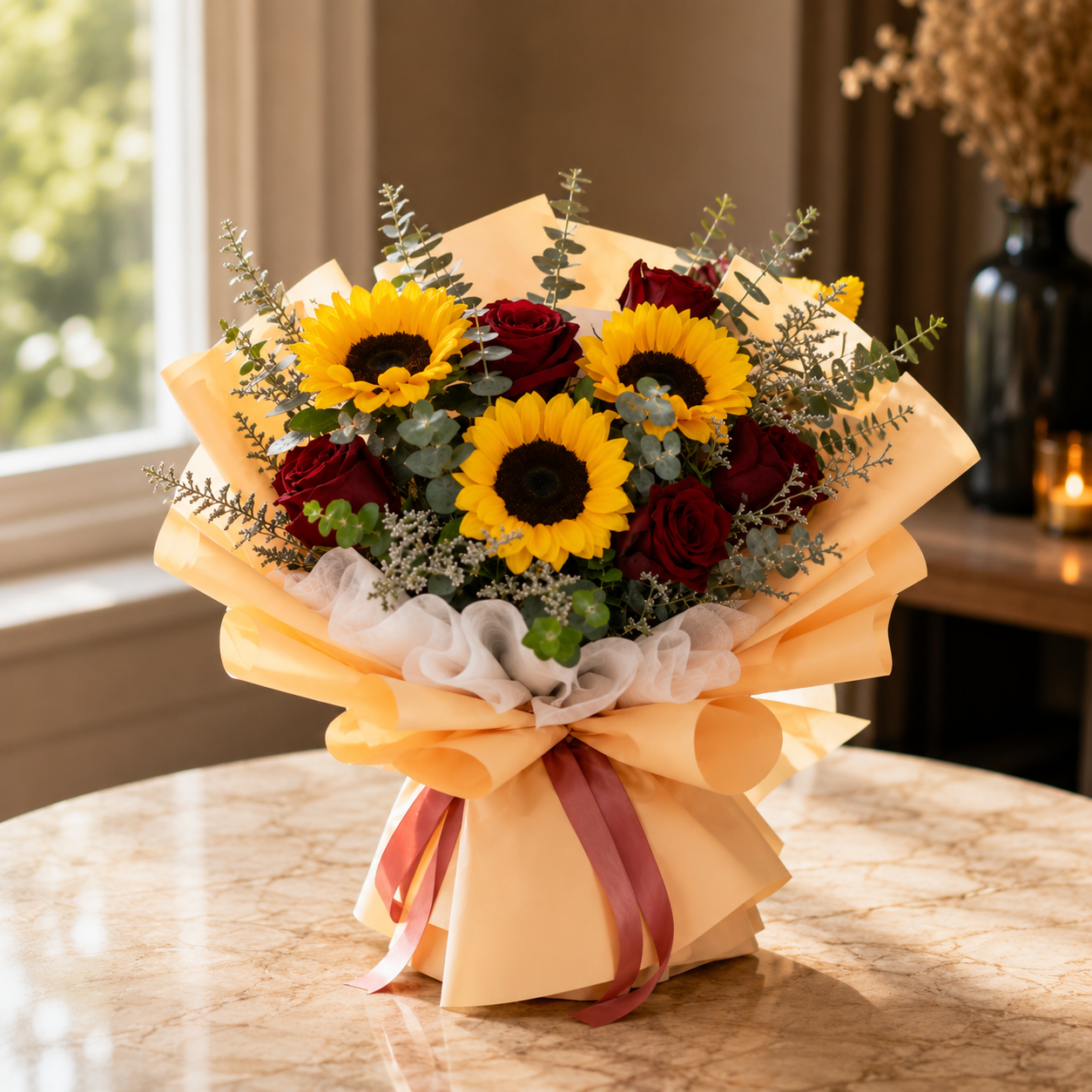 Solstice Charm (Sunflowers, Roses, Lavender) | Fresh Bouquet