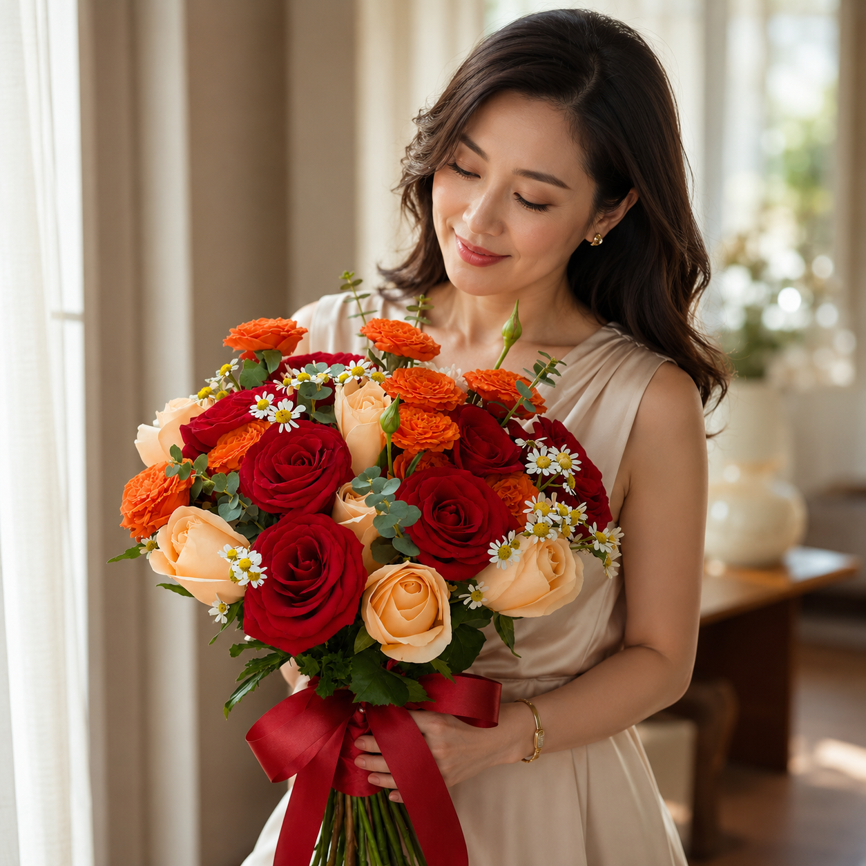 Flame Sonata (Roses, Chamomile) | Flower Bouquet
