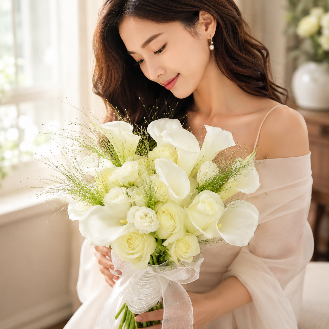 Snowleaf Grace (Calla Lilies, Roses) | Fresh Flower Bouquet
