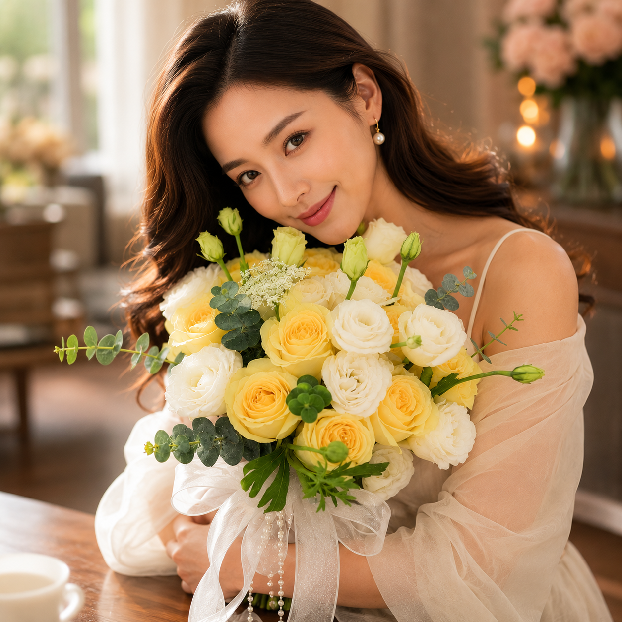 Lemon Veil (Roses, Eustoma) | Flower Bouquet
