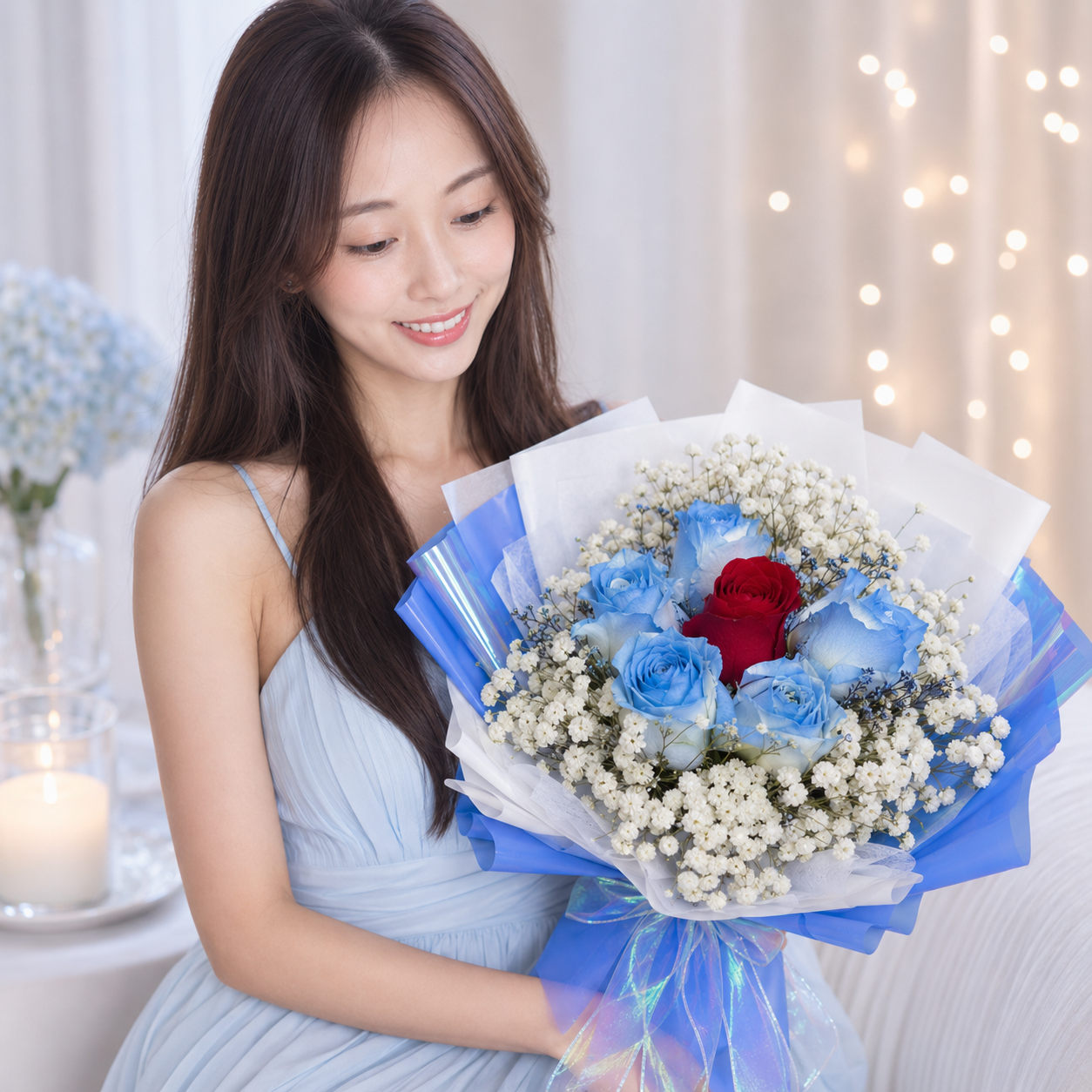 Azure Embrace (Rose, Baby's Breath) | CNY Flowers