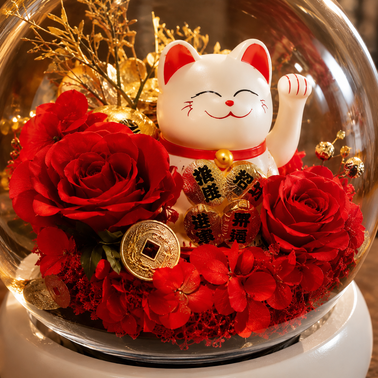Golden Luck Globe (Red Roses) | CNY Flowers