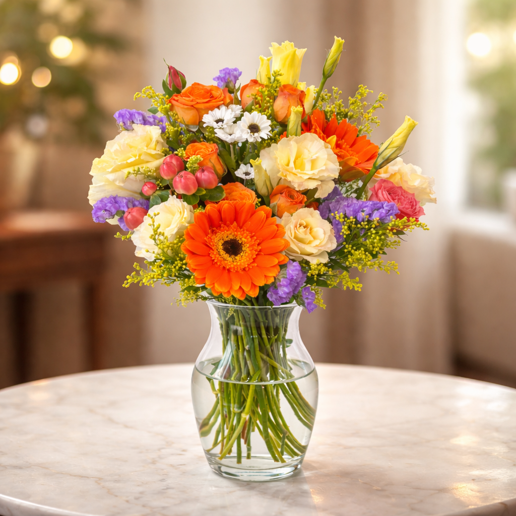 Citrus Parade (Gerberas, Lisianthus, Spray Roses) | Fresh Flower Bouquet
