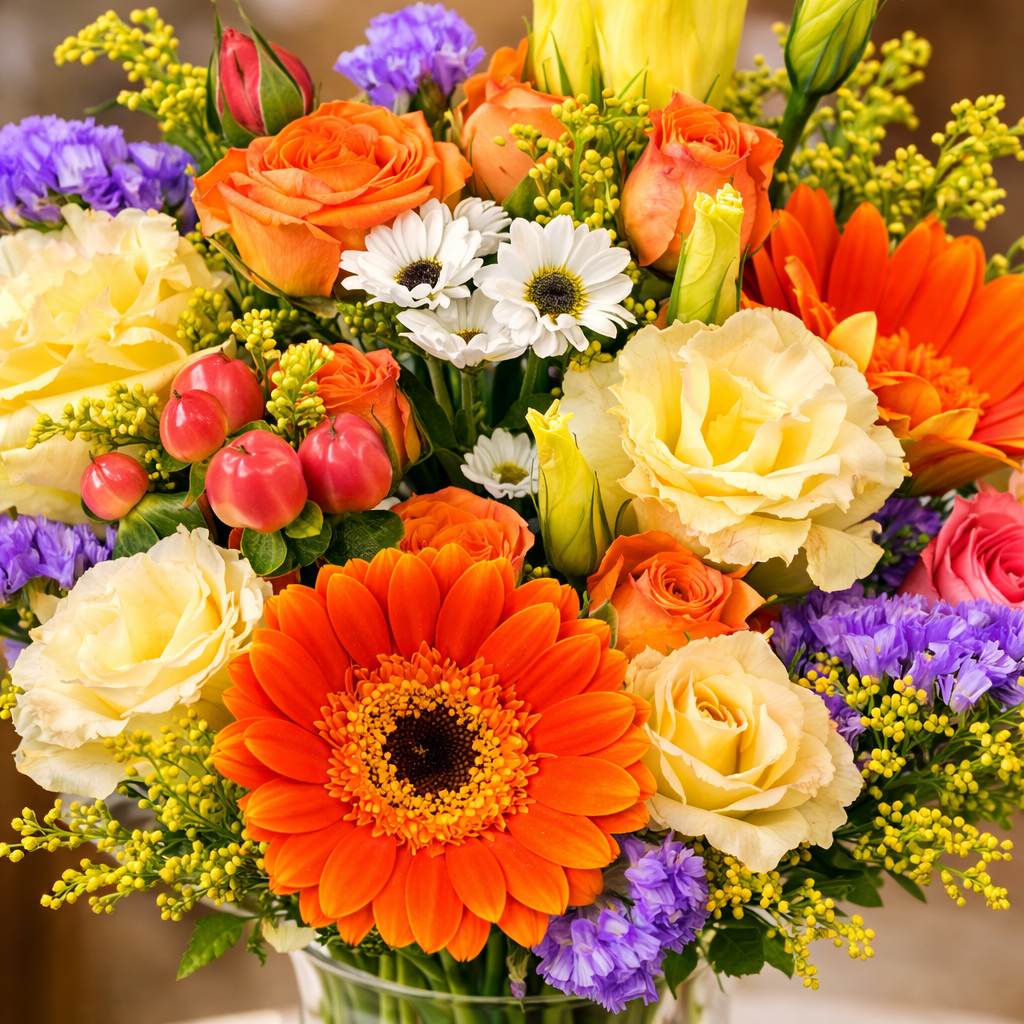 Citrus Parade (Gerberas, Lisianthus, Spray Roses) | Fresh Flower Bouquet
