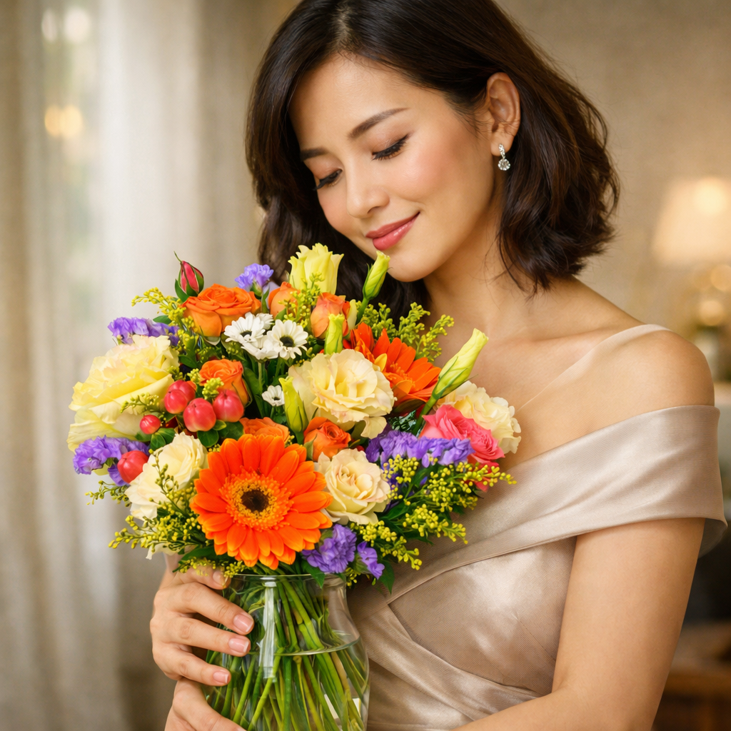 Citrus Parade (Gerberas, Lisianthus, Spray Roses) | Fresh Flower Bouquet